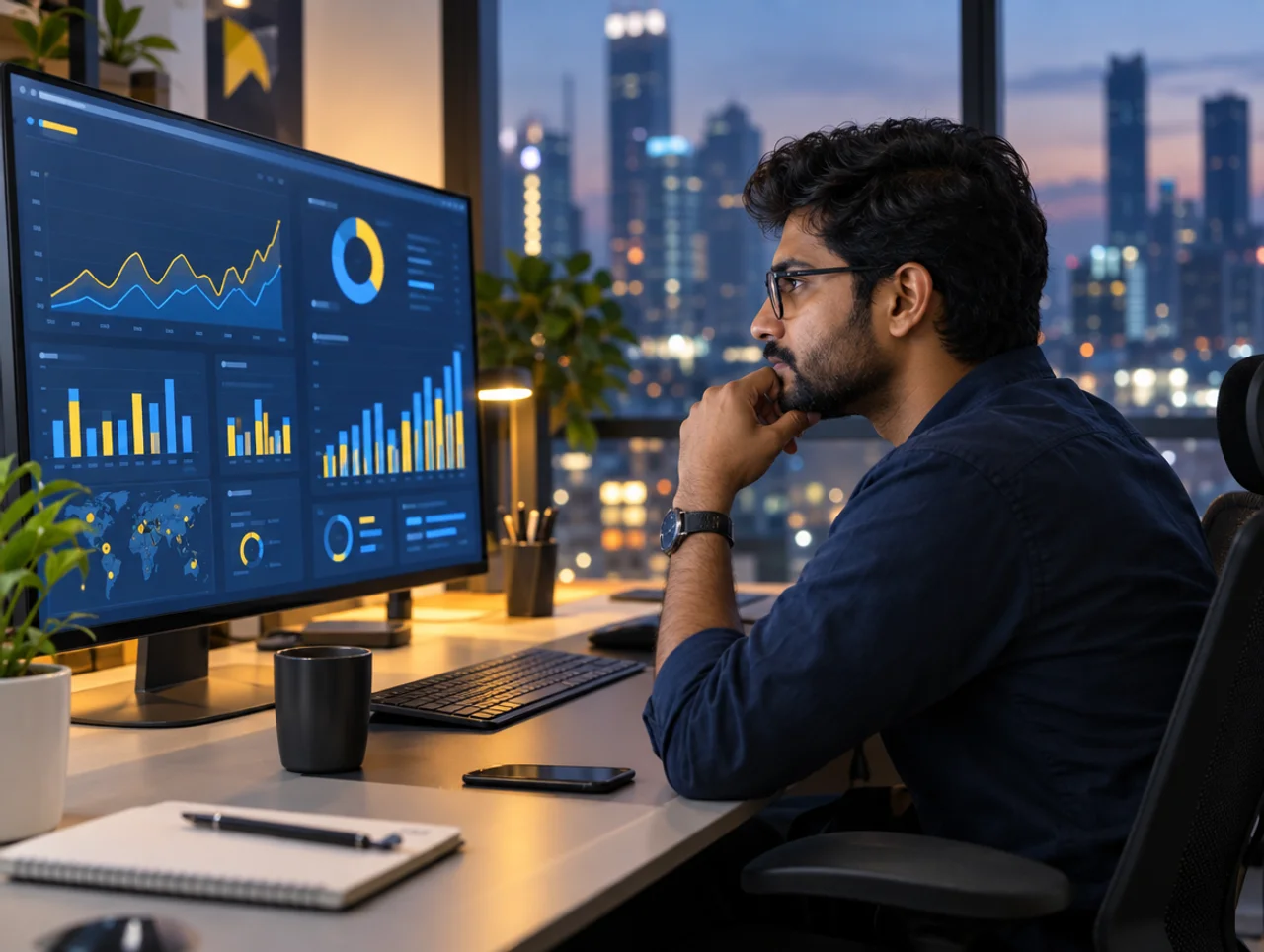 909 Digital marketer reviewing a growth dashboard